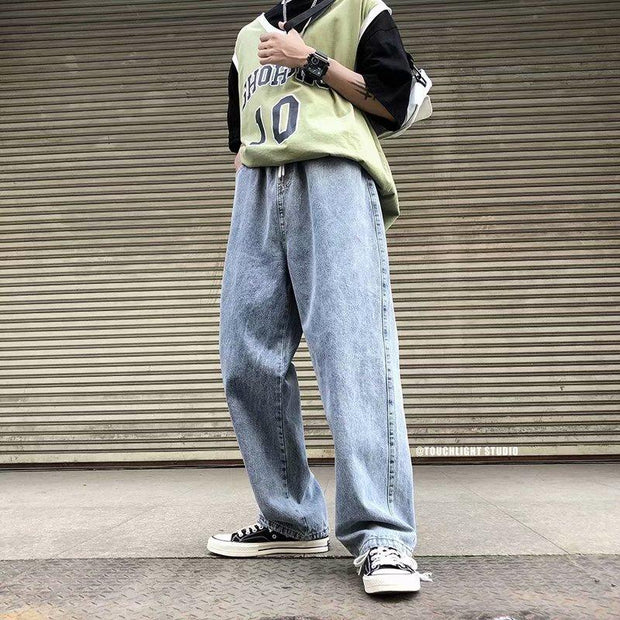 Retro drape wide-leg jeans men's straight loose pants