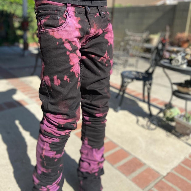 Tie-dye men's personality street style printed denim trousers