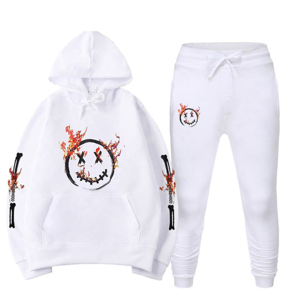 Fashion casual cartoon print sports hooded sweater set