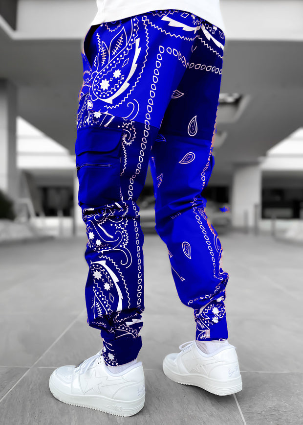 Men's loose street shot multi-pocket overalls trousers