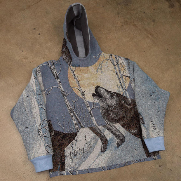 Personalized retro snow wolf print long-sleeved hoodie