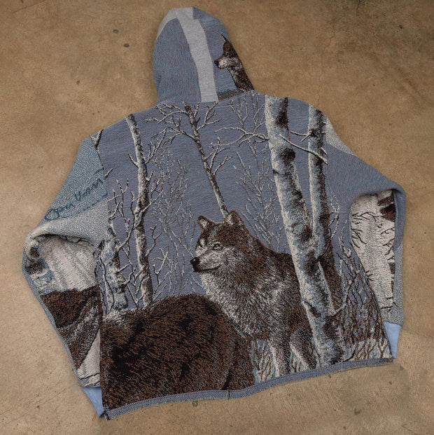 Personalized retro snow wolf print long-sleeved hoodie