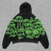 Vintage Skull Print Track Hoodie