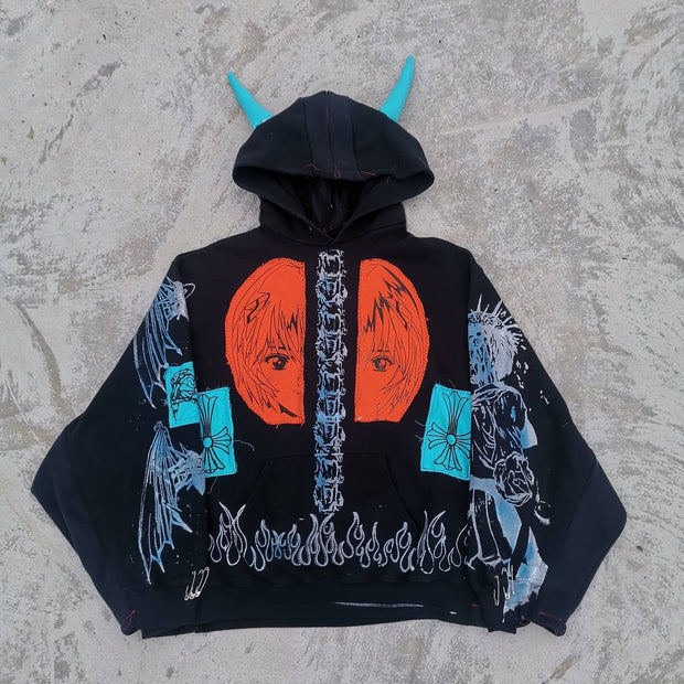 Casual retro dark bat sleeve hoodie