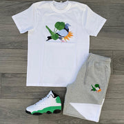 Casual fashion bird print short-sleeved shorts sports suit