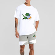 Casual fashion bird print short-sleeved shorts sports suit