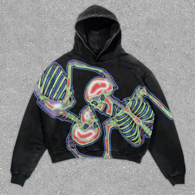 Retro Fashion Statement Skull Print Hooded Sweatshirt