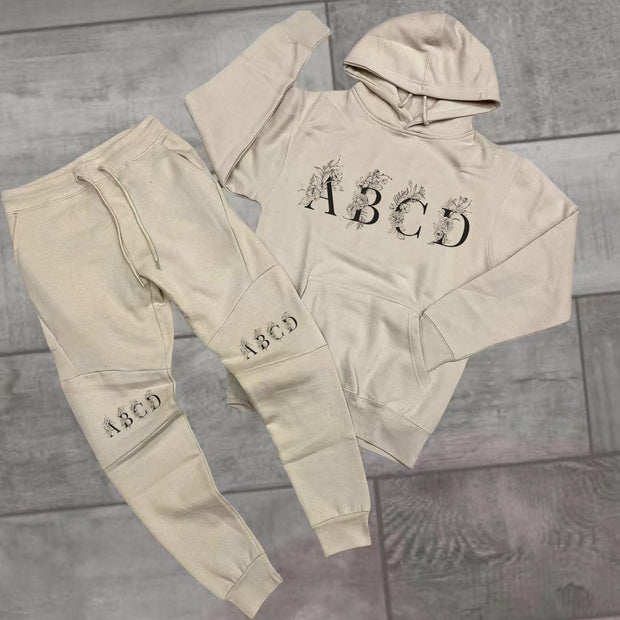 Floral letters casual street sports home plus velvet suit