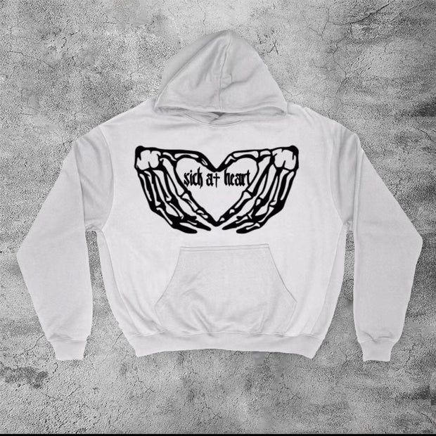 Casual retro skull love hoodie