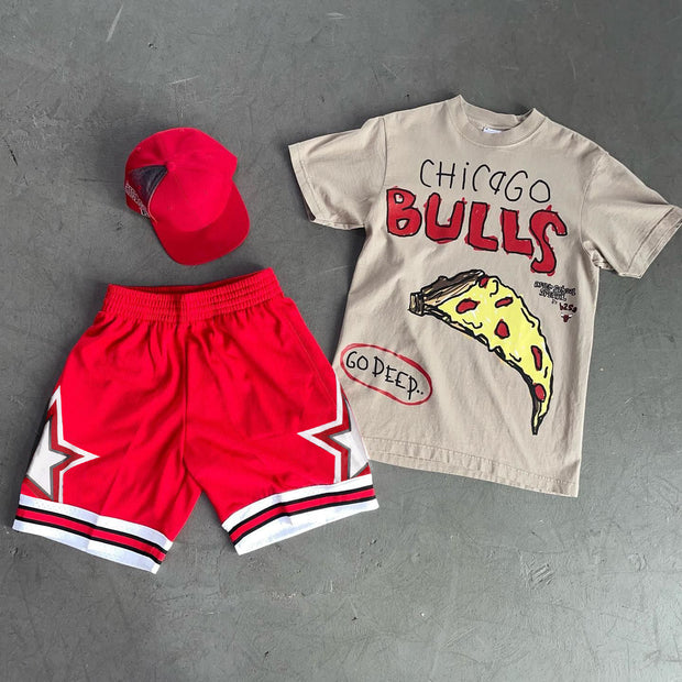 Casual Preppy Crew Neck Print T-Shirt Shorts Two-Piece Set