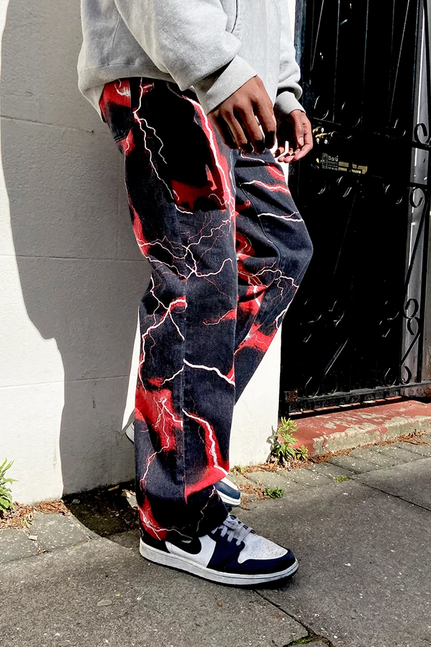 Retro lightning print slacks