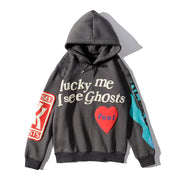 Fashion kanye graffiti letters Europe and America plus velvet sweater men and women hooded jacket