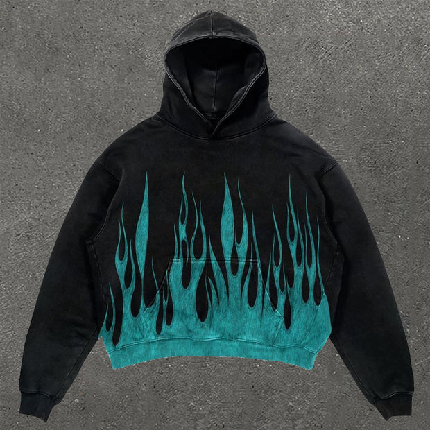 Casual Flame Print Long Sleeve Hoodie