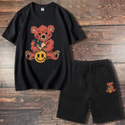 Fashion Street Bear Print Casual Loose Shorts Short Sleeve Suit
