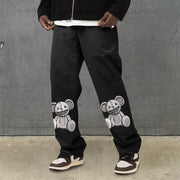 Fashion bear print corduroy street trousers