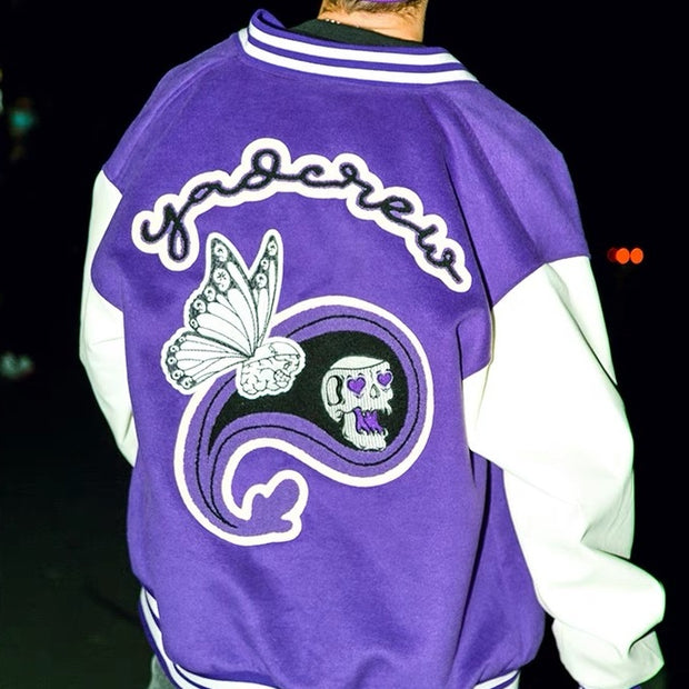 Casual Butterfly Skull Rugby Baseball Jacket