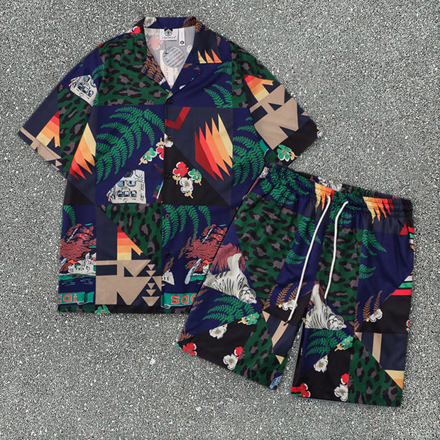 Year Tropical Rainforest Style Street Short Sleeve Shirt Casual Suit