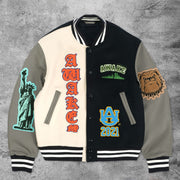 Casual asymmetrical shar pei baseball jacket