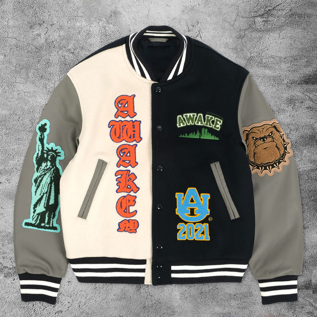 Casual asymmetrical shar pei baseball jacket