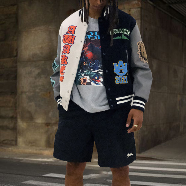 Casual asymmetrical shar pei baseball jacket