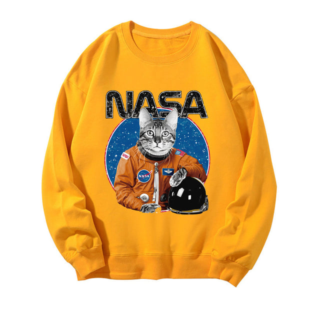 Astronaut long-sleeved bottoming shirt loose round neck Korean fashion printing tide men and women same version couple sweatshirt