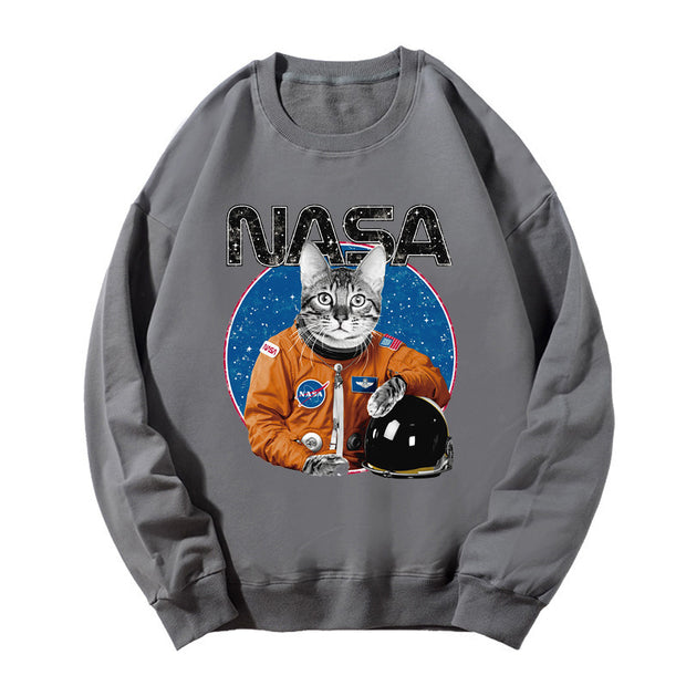 Astronaut long-sleeved bottoming shirt loose round neck Korean fashion printing tide men and women same version couple sweatshirt