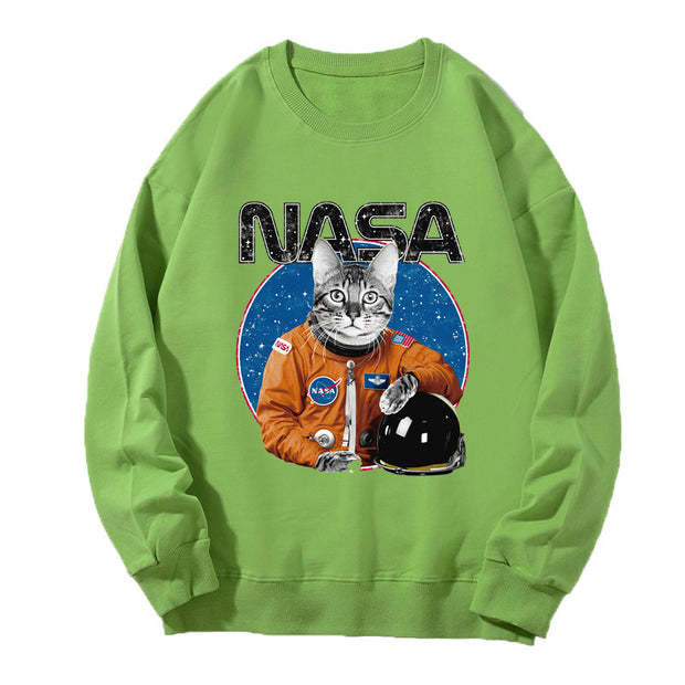 Astronaut long-sleeved bottoming shirt loose round neck Korean fashion printing tide men and women same version couple sweatshirt