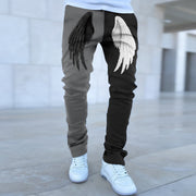 Wings pattern stitching contrast color street style overalls