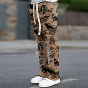 Retro Butterfly Print Trendy Brand Street Slim Flared Pants