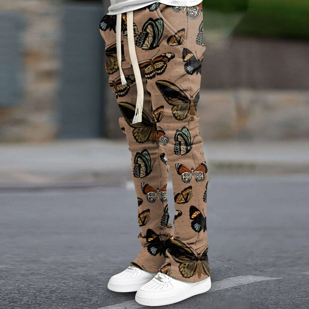 Retro Butterfly Print Trendy Brand Street Slim Flared Pants