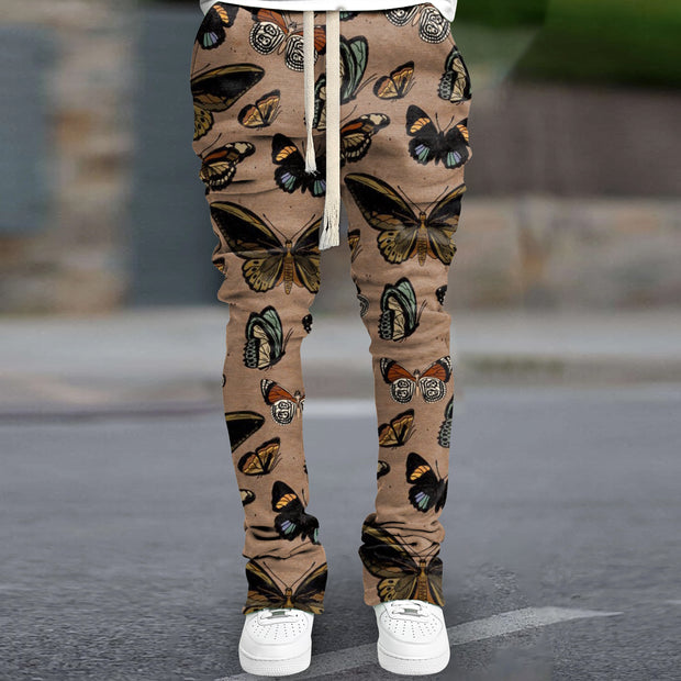 Retro Butterfly Print Trendy Brand Street Slim Flared Pants