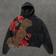 Red Skull Print Long Sleeve Hoodie