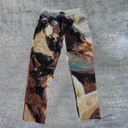 Fashion Vintage Print Casual Trousers