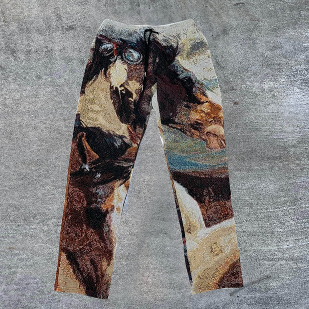 Fashion Vintage Print Casual Trousers