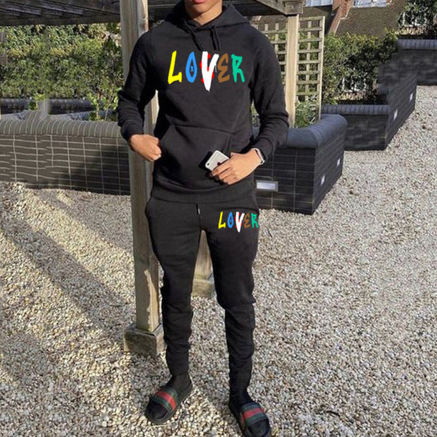 Casual Lover Or Loser Print Hoodie And Pants Two Piece Set