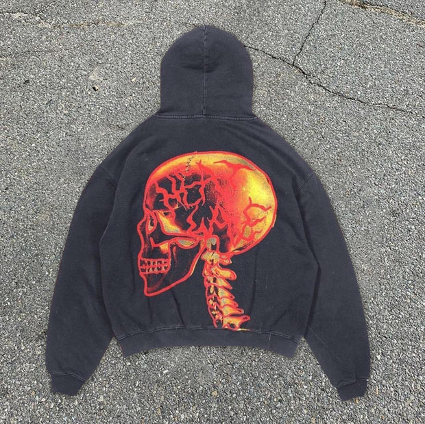 Personalized skull print hooded sweatshirt