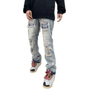 American retro old washed knife cut hole loose micro flared jeans