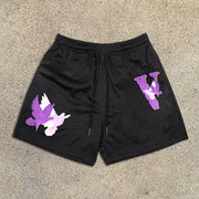 graphic print elastic shorts