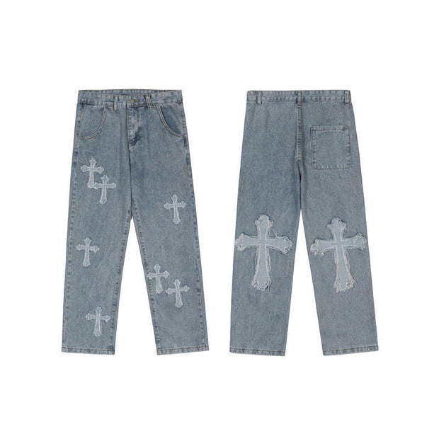 Cross Patch Hip Hop Jeans Straight Loose Trousers