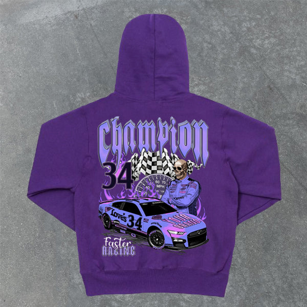 Casual Racing Graphic Print Long Sleeve Hoodie