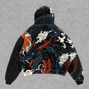 Vintage Dragon Print Long Sleeve Hoodie