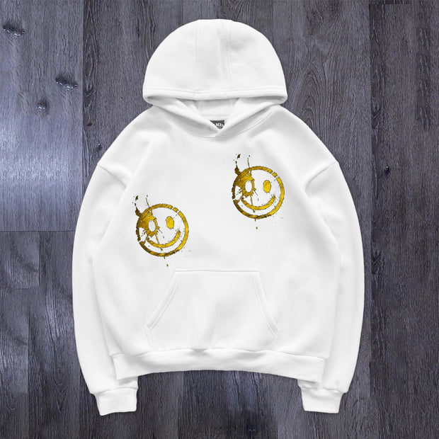 Casual style loose smiley print long-sleeved hoodie