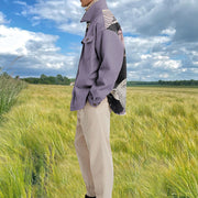 Retro fashion flying crane print contrast jacket jacket