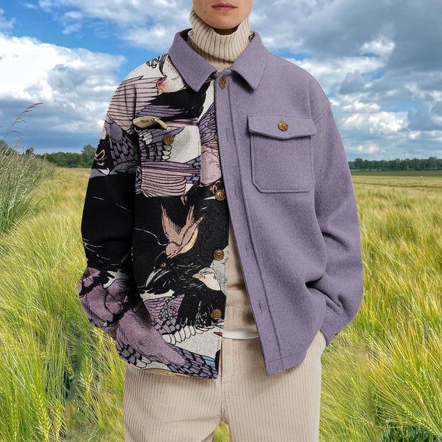 Retro fashion flying crane print contrast jacket jacket