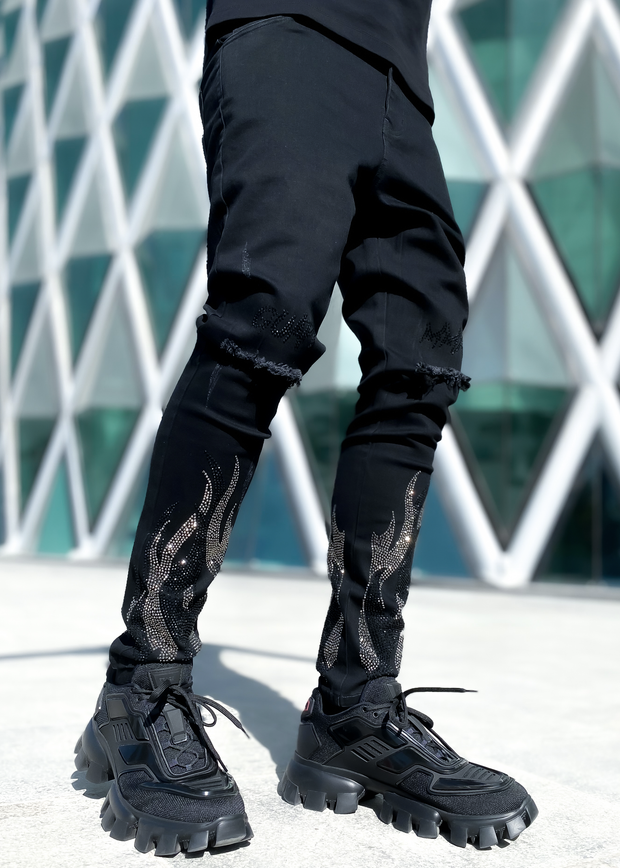 Personalized street style ripped hole patch trousers