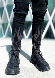Personalized street style ripped hole patch trousers