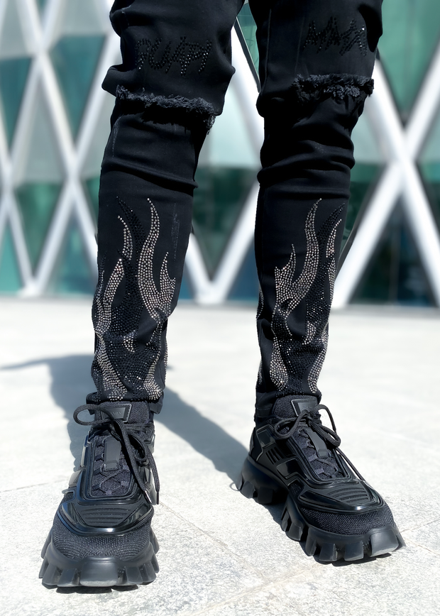 Personalized street style ripped hole patch trousers