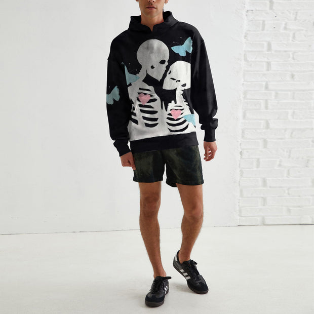 Personalized men's butterfly print street style skull hoodie