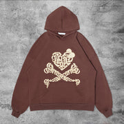 Casual retro love bone font hoodie