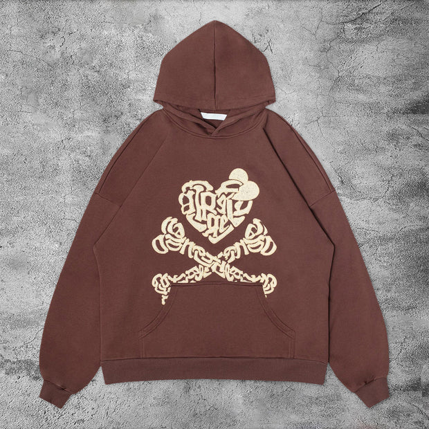 Casual retro love bone font hoodie